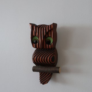 Vintage MCM Cryptomeria Carved Wood Owl Wall Deco/ビンテージ ウッド フクロウ ウォール デコ/壁掛け(A542)