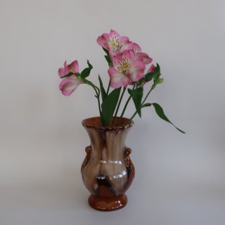 Vintage brown drip glaze Ceramic Flower Vase/ビンテージ 陶器  フラワーベース/花瓶(A548)