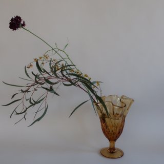 Vintage Fenton Thumbprint Swung Handkerchief Vase Amber/ビンテージ フェントン社製 フラワーベース/花器/花瓶(A556)