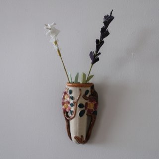 Vintage ceramic wall deco flower vase/ビンテージ 陶器 壁掛け フラワーベース/花瓶/オブジェ(A557)