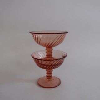 Vintage Pink sherbet Glass/Ice cream cup/ビンテージ ピンク シャーベット グラス アイスクリームカップ(A562)