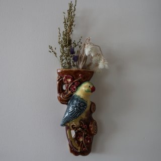 Vintage ceramic wall deco flower vase/ビンテージ 陶器 壁掛け フラワーベース/花瓶/オブジェ(A567)