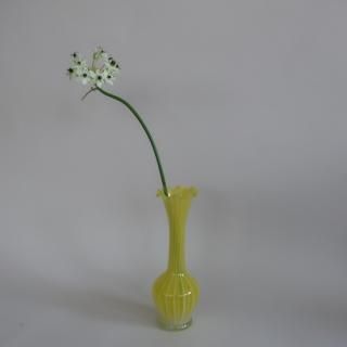 Vintage Yellow Glass Ruffled Flower Vase/ӥơ  饹 åե ե١ /ִ/(A572)