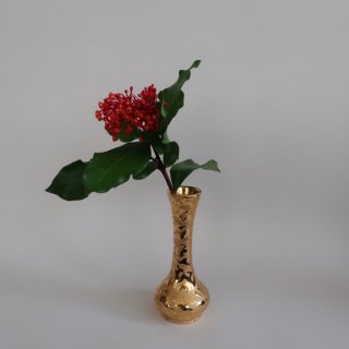 Vintage 50's gold ceramic flower vase/ビンテージ 陶器 ゴールド フラワーベース/花瓶(A574)