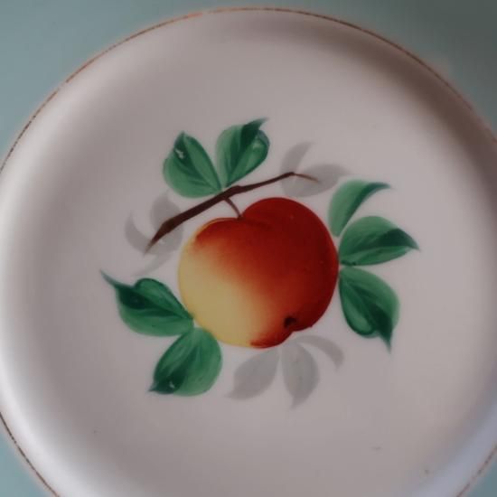 Vintage Light blue×Apple Plate/ビンテージ フルーツ柄