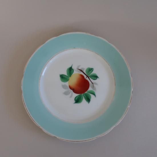 Vintage Light blue×Apple Plate/ビンテージ フルーツ柄