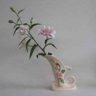 VintageHull Art Pottery Pink Magnolia Cornucopia Ceramic flower vase/ӥơ ƫ ե١/(A590)