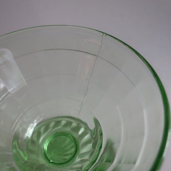 Vintage Hocking BLOCK OPTIC Green Uranium sherbet Glass/ビンテージ ウランガラス シャーベット  グラス アイスクリームカップ(A595)