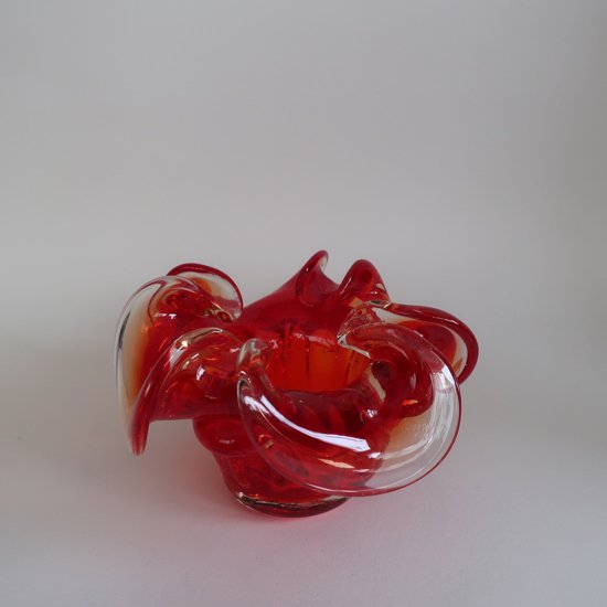 Vintage Red Art Glass Ash tray /Dish/ビンテージ レッド アート ガラス 灰皿/小物入れ(A606)