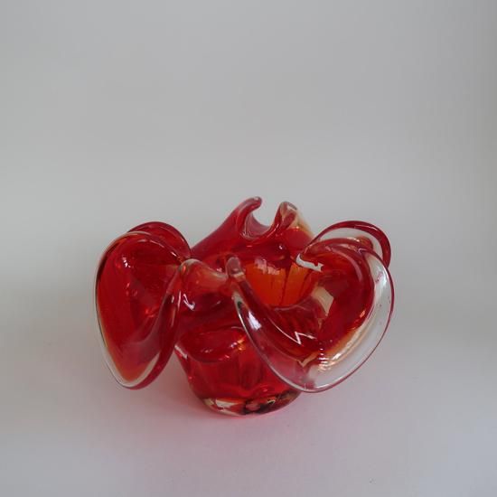 Vintage Red Art Glass Ash tray /Dish/ビンテージ レッド