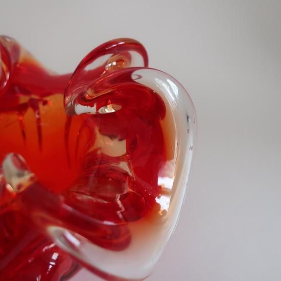 Vintage Red Art Glass Ash tray /Dish/ビンテージ レッド