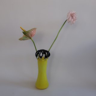 Vintage Yellow glass flower vase/ӥơ  饹 ե١/ִ/(A630)