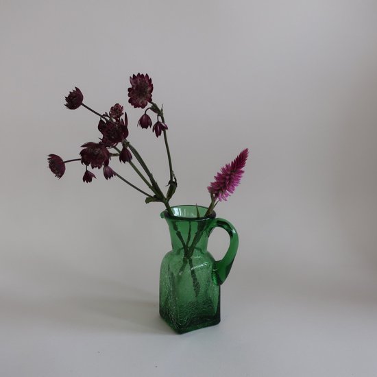 Vintage mini green glass flower vase/ビンテージ グリーン ガラス ミニ フラワーベース /花器 /一輪挿し(A631)