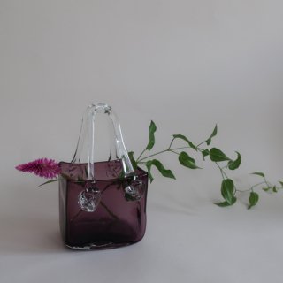 Vintage bag motif glass flower vase purple/ӥơ Хå 饹 ե١/ִ/(A638)