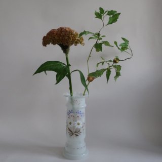 Antique frost Bristol Glass Hand painted satin vase/アンティーク フロストガラス フラワーベース /花器/花瓶(A639)