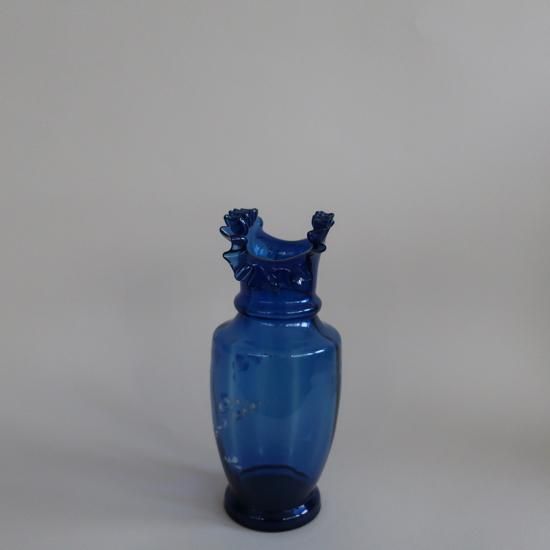 Antique Blue Ruffled glass Flower Vase/アンティーク ブルー ガラス ラッフル フラワーベース /花器/花瓶 (A640) Antique Blue Ruffled glass Flower Vase/アンティーク ブルー ガラス ラッフル フラワーベース /花器/花瓶 (A640)