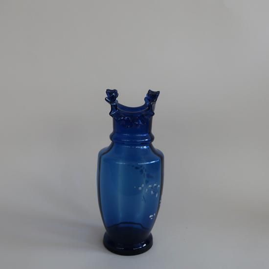 Antique Blue Ruffled glass Flower Vase/アンティーク ブルー Antique Blue Ruffled glass Flower Vase/アンティーク ブルー