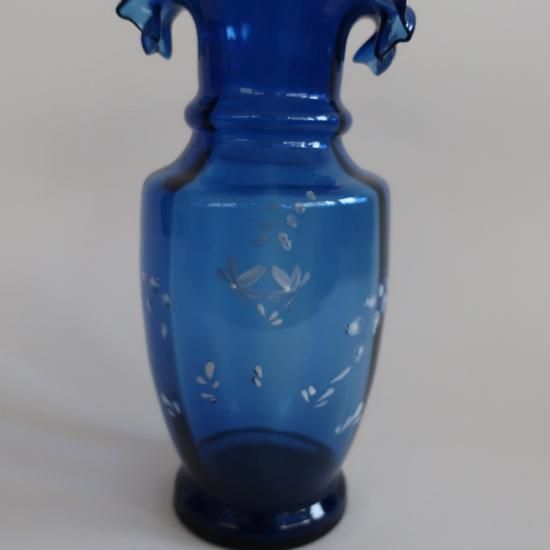 Antique Blue Ruffled glass Flower Vase/アンティーク ブルー Antique Blue Ruffled glass Flower Vase/アンティーク ブルー