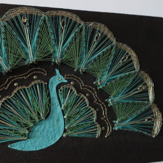 Vintage MCM 70's Peacock String Art wall deco /ビンテージ