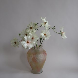 Vintage Frosted Glass Flower Vase/ビンテージ フロストガラス フラワーベース Lサイズ/花器/花瓶(A679)