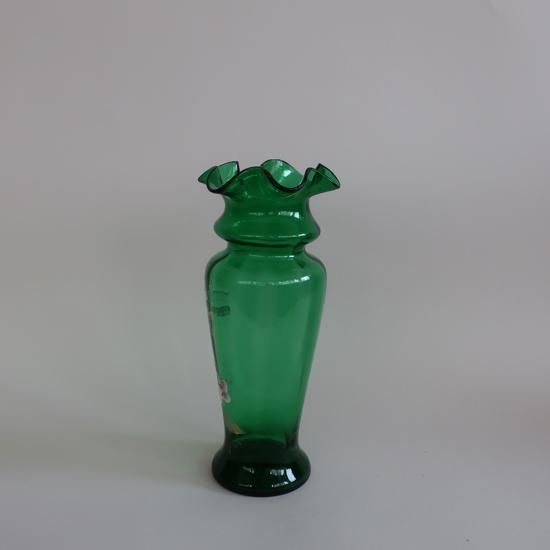 Antique Green Ruffled glass Flower Vase/アンティーク Antique Green Ruffled glass Flower Vase/アンティーク