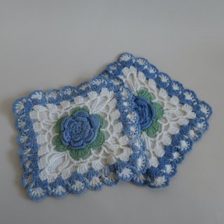 Vintage Knit Pot Mat(blue) / Coaster/ビンテージ ニット 鍋敷き 鍋つかみ コースター(A701)
