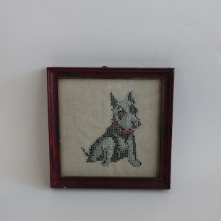 Vintage cross-stitch Wall Art Dog/ビンテージ クロスステッチ 刺繍 ウォールデコ ウォールアート(A717)