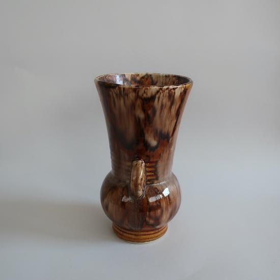 レトロ　昭和　ビンテージ　ダークブラウン 陶器製 花瓶 約30cm 花瓶 陶器 フラワーベース アンティーク 昭和レトロ 骨董品の