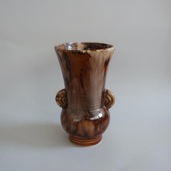 Vintage USA Brown Ceramic Flower Vase/ビンテージ 陶器
