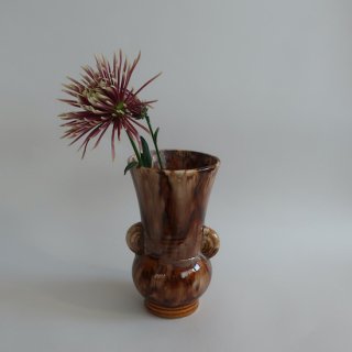 Vintage USA Brown Ceramic Flower Vase/ビンテージ 陶器 ブラウン フラワーベース/花瓶(A718)