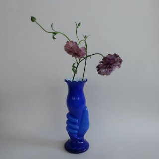 Vintage blue glass hand motif flower vase/ӥơ 饹 ϥ   ե١/(A719)