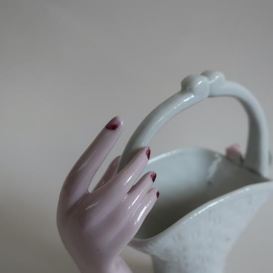 Vintage ceramic hand motif flower vase/ビンテージ 陶器