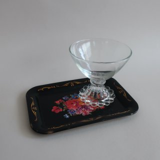 Vintage black×flower small tray/ビンテージ スモール 花柄 トレー(A747)