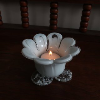 Vintage Glass Flower Candle Holder/ビンテージ  ガラス製 ティー キャンドルホルダー/燭台(A756)