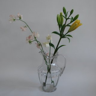 Vintage ruffled glass flower vase pitcher Jug/ビンテージ ラッフル ガラス ジャグ フラワーベース/花瓶/ピッチャー(A774)