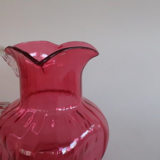 Vintage Cranberry Pink glass flower vase pitcher Jug/ビンテージ クランベリーピンク ガラス  ジャグ フラワーベース/花瓶/ピッチャー(A779)