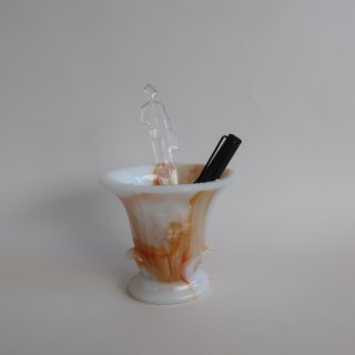 Vintage Akro Agate Lily Orange&white Slang Swirl Vase/ビンテージ  アクロアガット フラワーベース /花器/花瓶(A792)