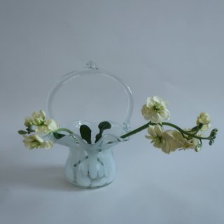 Vintage Basket motif glass flower vase green/ӥơ Хå  饹 ե١/ִ/(A796)