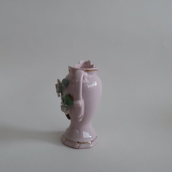 Vintage ceramic pink rose flower vase/ビンテージ SONSCO社製 陶器 ピンク 花柄  フラワーベース/花瓶(A832)