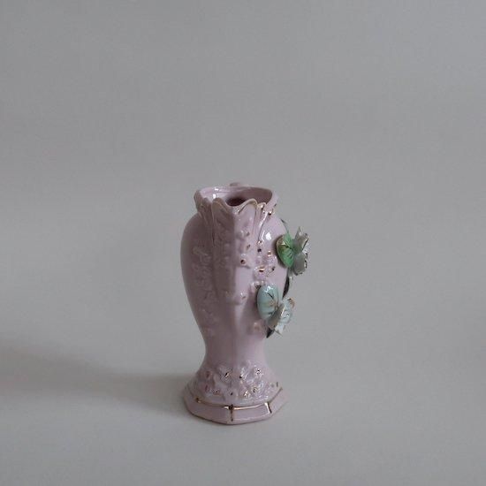 ヴィンテージ 花瓶 レトロ 金箔 フラワーベース ピンク ガラス花瓶/赤/昭和レトロ/フラワーベース | 骨董・アンティーク