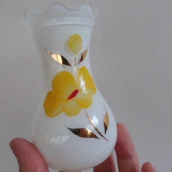 Vintag hand painted yellow flower mini vase/ビンテージ 花柄 Vintag hand painted yellow flower mini vase/ビンテージ 花柄