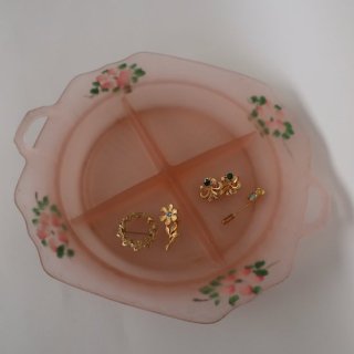 Vintage 30's Pink Satin Frosted Depression Glass party plate/ӥơ ԥ 饹 ץ졼/ʪ(A846)