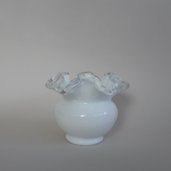 Vintage Fenton Silver Crest Rose Bowl flower vase/ビンテージ フェントン社  シルバークレストミルクグラス フラワーベース/花器/花瓶(A860)