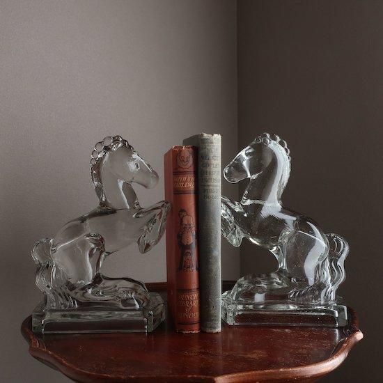 Vintage 1940's L.E.Smith Glass Horse Bookends SET/ビンテージ