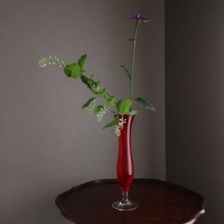Vintage Red glass Flower Vase/ӥơ å 饹 ե١ /ִ/(A886)