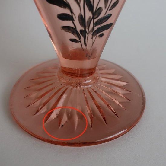 Vintage Hand painted Pink Glass Fan Vase/ビンテージ ピンク