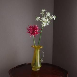 Vintage Yellow glass flower vase/ӥơ  饹 ե١ /ִ/ޤ(A923)