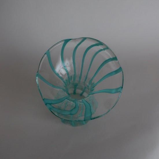 Vintage Clear× Cerulean Blue Stripe glass flower vase