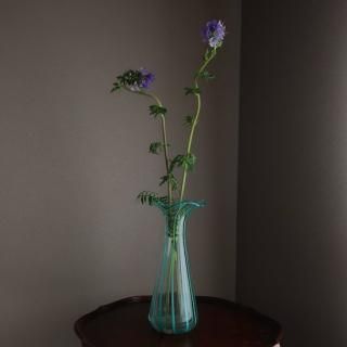 Vintage Clear Cerulean Blue Stripe glass flower vase/ӥơ ȥ饤 饹 ե١ /ִ/ޤ(A924)