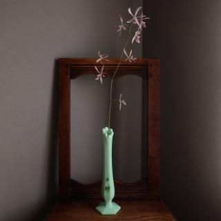 Vintage westmoreland glass Jade Green Painted flower Bud vase/ӥơ   ե١ /ޤ/(A953)